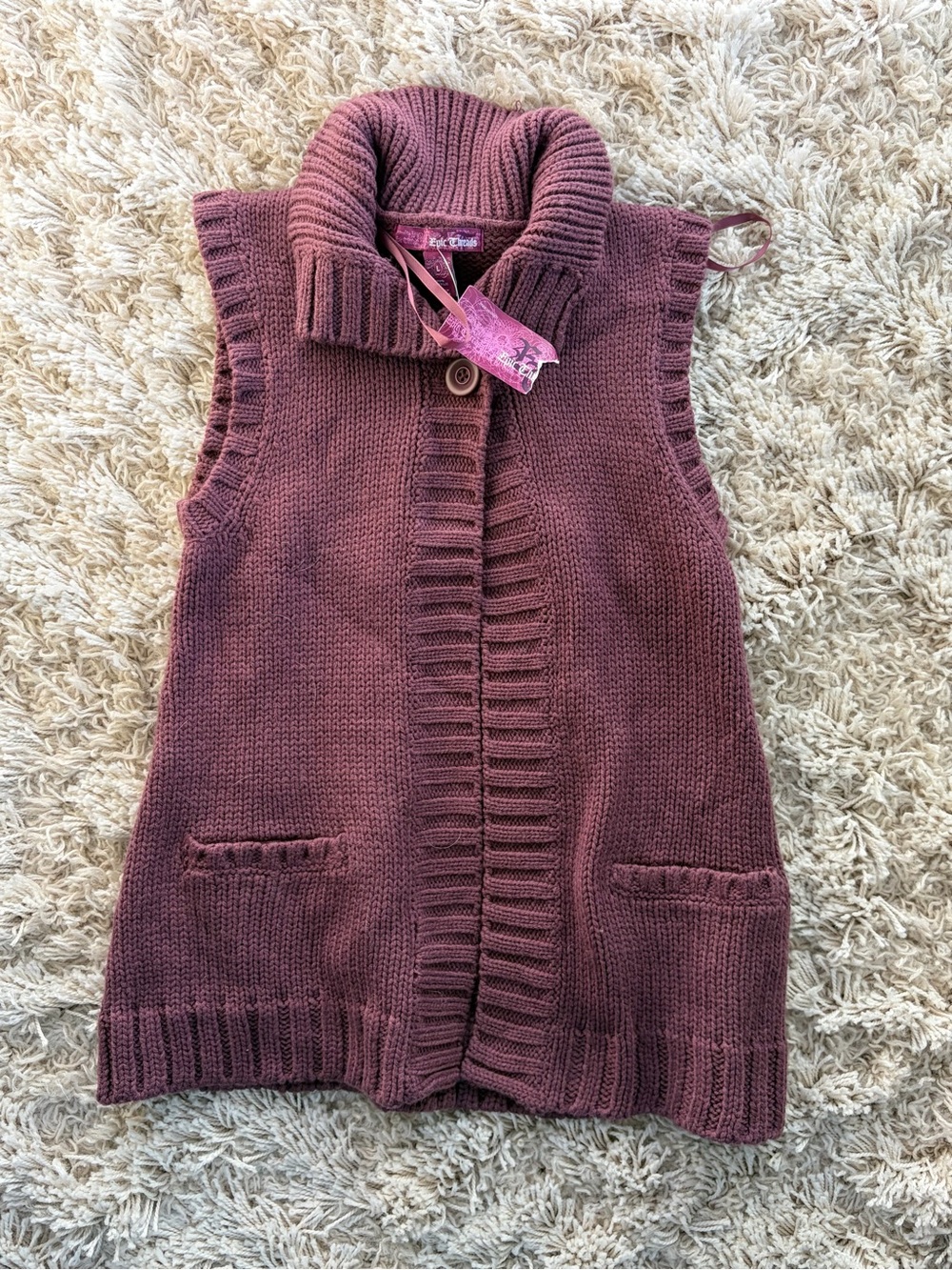 Epic Threads Mauve Knit Sleeveless Cardigan Vest